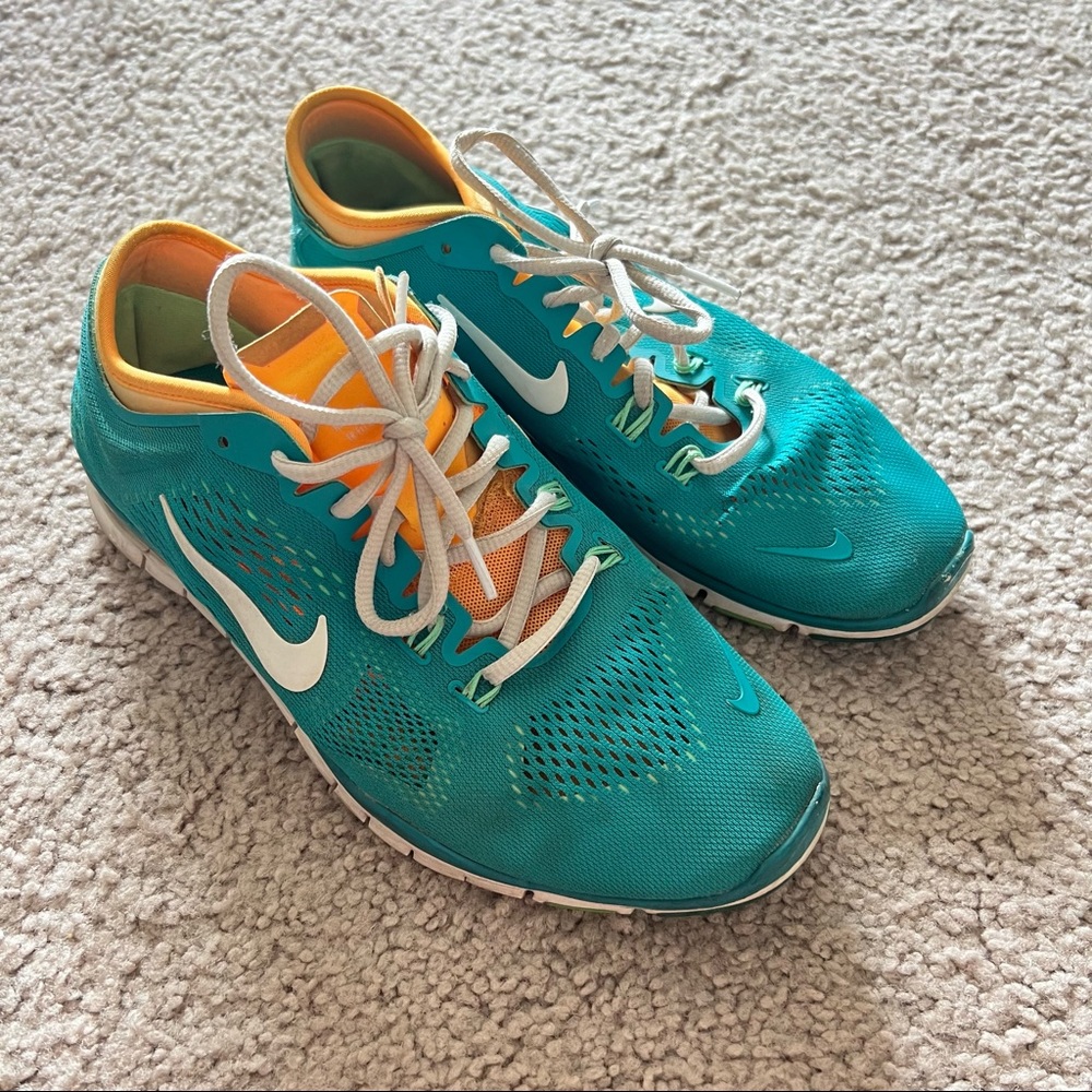Nike Tennis Shoes / Sneakers - Aqua blue & orange, Size 10.5